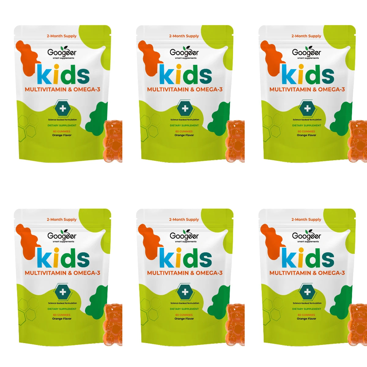 Googeer Kids Multivitamin Omega-3 Gummies with Vitamin C, D3 & Zinc, Supports Growth, Appetite & Metabolism Children, 60 Gummies