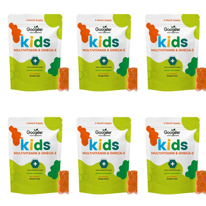 Googeer Kids Multivitamin Omega-3 Gummies with Vitamin C, D3 & Zinc, Supports Growth, Appetite & Metabolism Children, 60 Gummies
