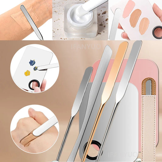 Stainless Steel Makeup Foundation Spatula Mixing Stick Powder Base Cream Mixing Tools Cosmetic Nail Gel Stirring Toner Plate Kit