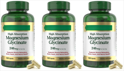 Magnesium Glycinate Capsules High Absorption Supports Muscle Relaxation Supports Bone Health 120 Capsules for Adults
