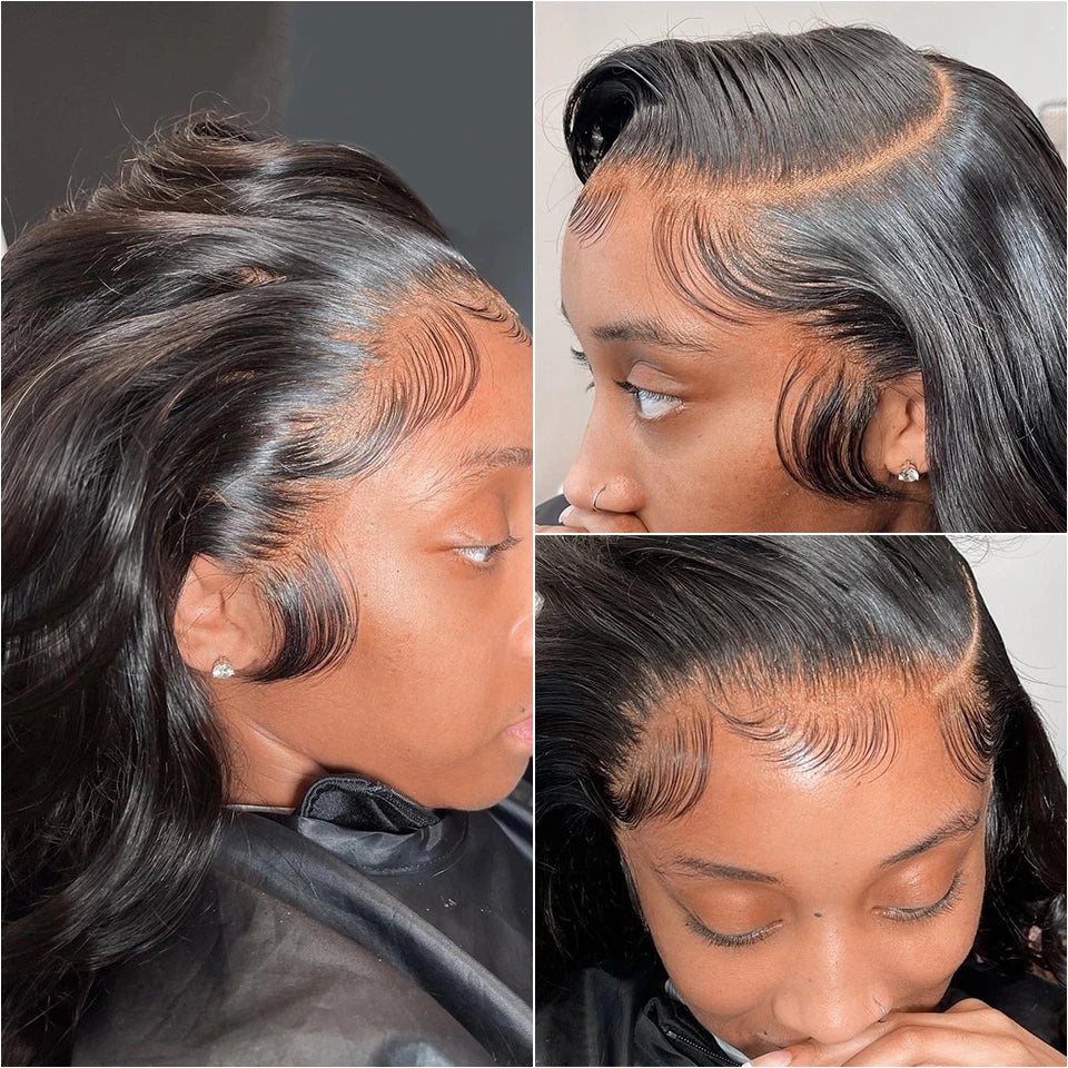 13x4 Transparent Lace Frontal Indian Human Hair Body Wave Wig Pre Plucked  4x4 Lace Closure Wig Natural Color For Black Women