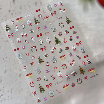 2026 New 5D Embossed Garland/Christmas Tree Nail Stickers White Snowflakes Bow Star Nail Decals Self-Adhesive Xmas Nail Decor