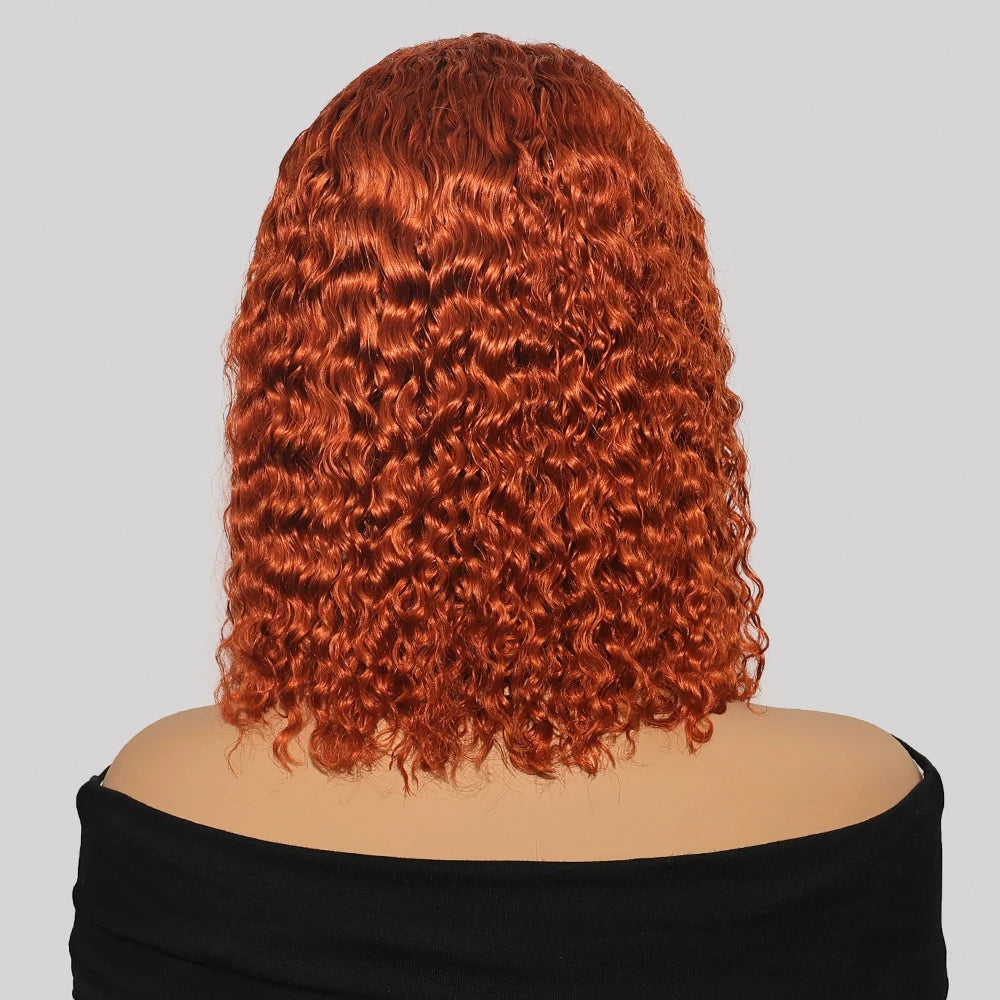 220 Density Ginger Brown Bob Wig 100% Human Hair Transparent  Deep Wave 13x4 Lace Frontal Wigs Highlight Curly Short Bob Wig