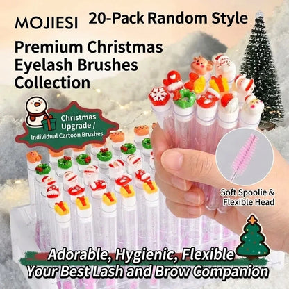 20-Pack Christmas Women Micro Spoolies Ultra-Fine Eyelash & Eyebrow Brushes Lash Extension Wand Comb Makeup Brushes Eyebrow Comb
