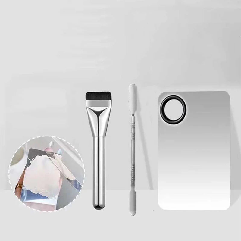 【M】1Set Foundation Brush Mixing Palette Stainless Steel Mixer Palette With Spatula Lipstick Eye Shadow MakeUp Tools
