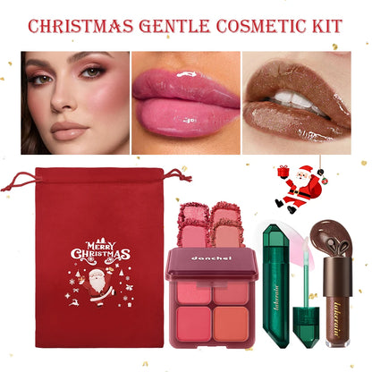 Festive Christmas Makeup Set Chocolate Lip Gloss PH Color Changing Lip Oil Blush Palette High Pigment Hydrating for Holiday Gift