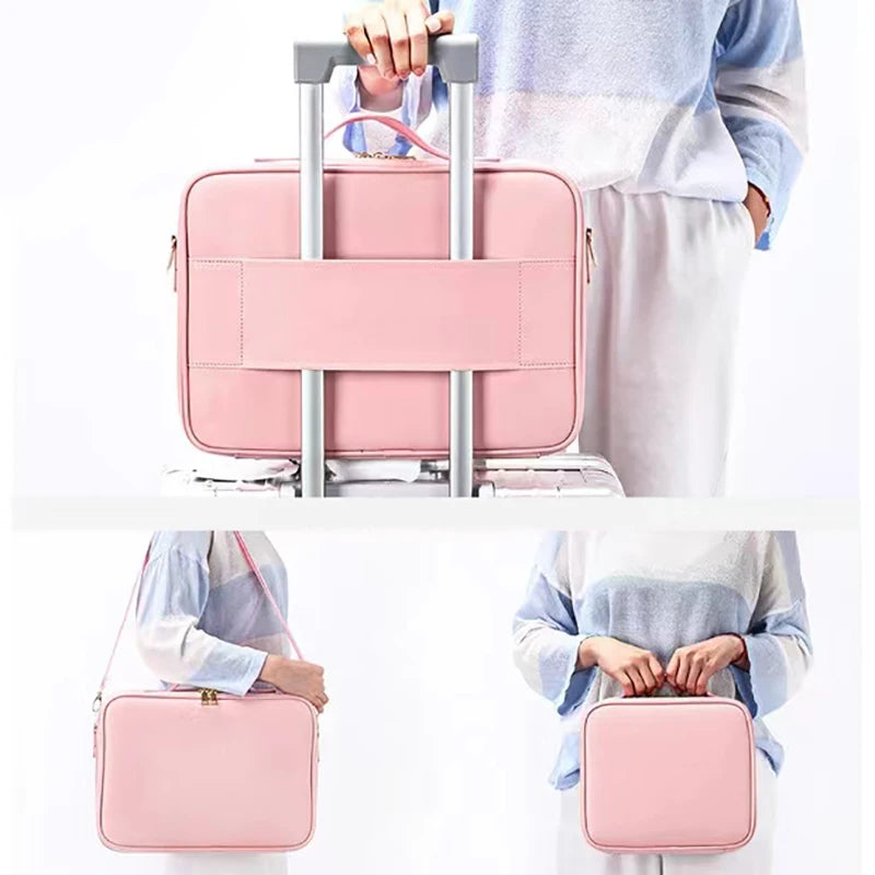Waterproof PU Leather Cosmetic Bag Professional Large Capacity Storage Make Up Handbag Case Travel Toiletry Makeup Bag For Women