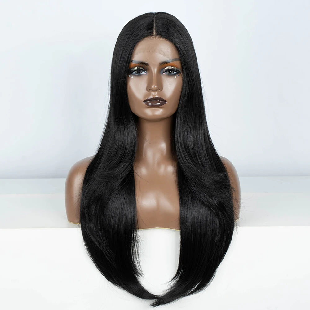 Synthetic Lace Front Wig  Straight part Baby hair Layered Wig Blonde  Wigs For Women With Bang Cosplay Wig synthetic Lace Wig