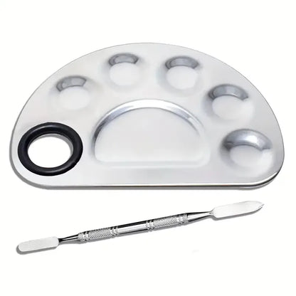 Stainless Steel Makeup Mixer Nail Art Polish Mixing Plate Foundation Eyeshadow Mixer Palette with Spatula Rod Beauty Tools