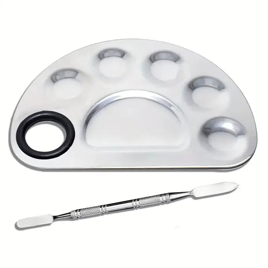 Stainless Steel Makeup Mixer Nail Art Polish Mixing Plate Foundation Eyeshadow Mixer Palette with Spatula Rod Beauty Tools