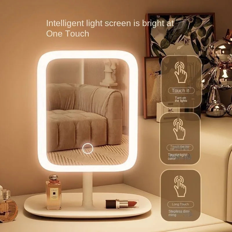 Touch Sensitive USB Rechargeable LED Vanity Mirror Multi Adjustable Lights Portable Cosmetic Mirror for Trip Home Beauty Makeup