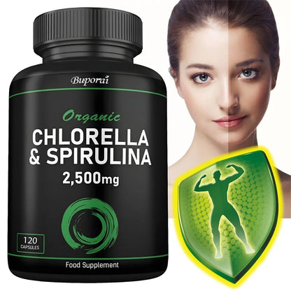 Organic Chlorella & Spirulina 2500mg - Supports Immune Health, Boosts Cellular Energy, Slows Cell Aging, and Aids Detoxification