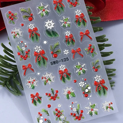 2PCS Winter Christmas relief nail stickers, easy to apply for nail decoration DIY、Gifts, parties, and wedding makeup and styling