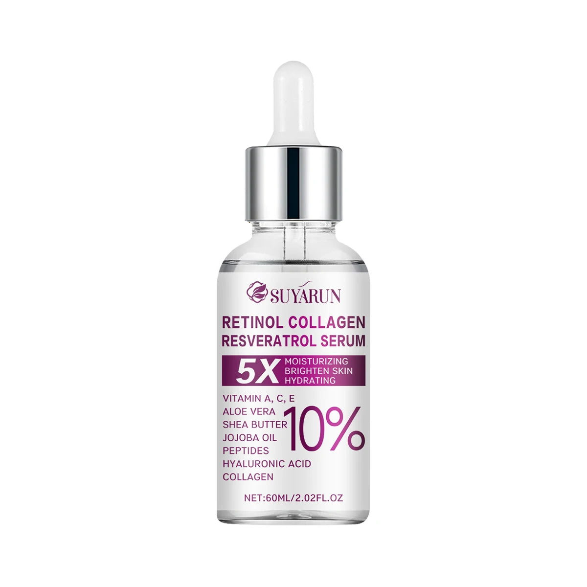 SUYARUN Retinol Resveratrol Facial Serum, Organic Brightening Moisturizer, Reduces Wrinkles & Dark Spots.