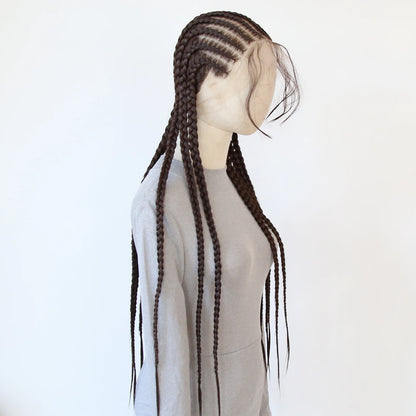 Black Braided Wigs Synthetic Full Lace Wig Glueless Full Lace Synthetic Wig Heat Resistant Fiber Wig for Women Daily Wear