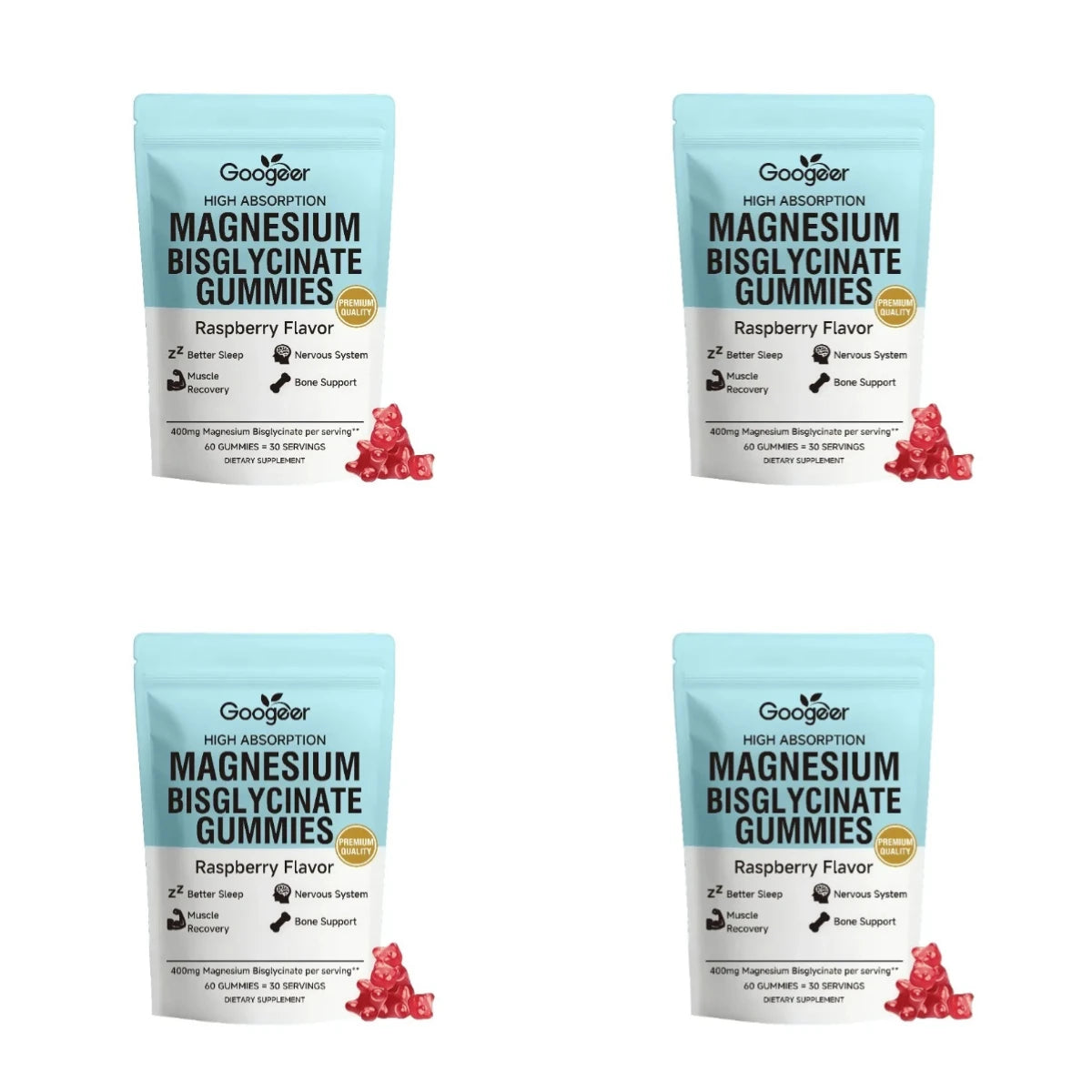 Magnesium Bisglycinate Gummies400mg Raspberry Flavor Supports Bone Health& Muscle Function Dietary Supplement for Adults60 Count