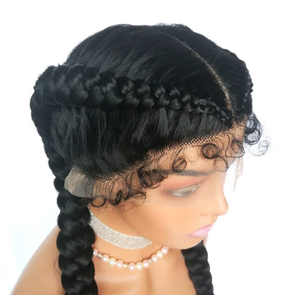 2 Cornrow Box Braids Wig 360 Lace Braided Wig With Baby Hair Synthetic American African Women 20 Inches Braids Wig