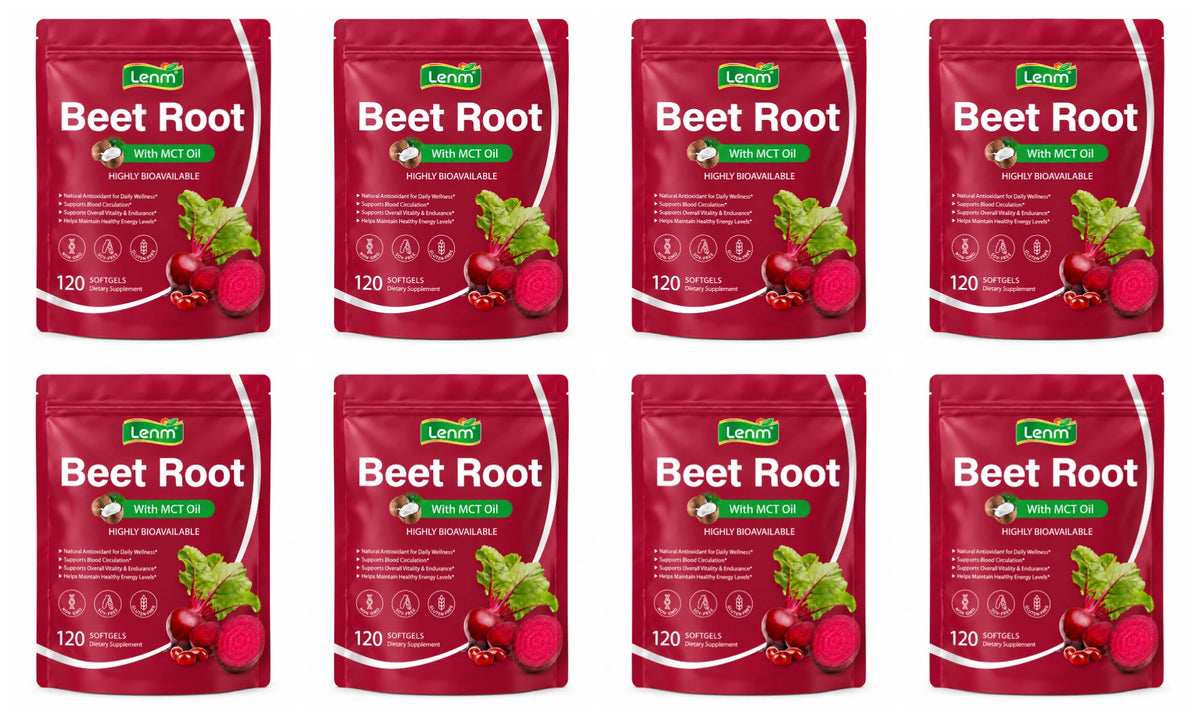 Lenm Beet Root Softgels Natural Antioxidant Supplement for Blood Circulation Vitality & Endurance Support with MCT Oil 120 Count