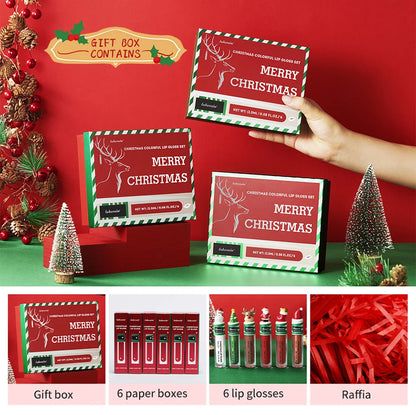 Christmas Lip Gloss Set Waterproof Long-Lasting Moisturizing Lip Skincare Lip Glaze Set Ideal Festive Holiday Christmas Gift