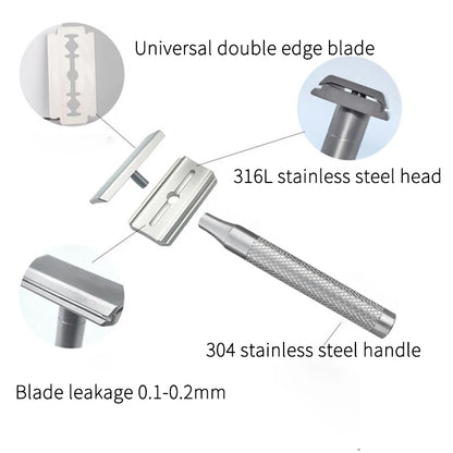 Stainless Steel Double Edge Safety Razor with 5 Spare Blades 30° Angled Precision Reusable Blade Razors for Men