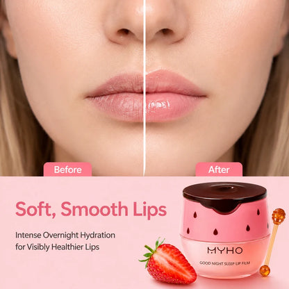 MYHO Strawberry Lip Sleeping Mask Overnight Repair Balm Hydrating Moisturizing Jelly Lip Care Non-Sticky Gloss with Applicator