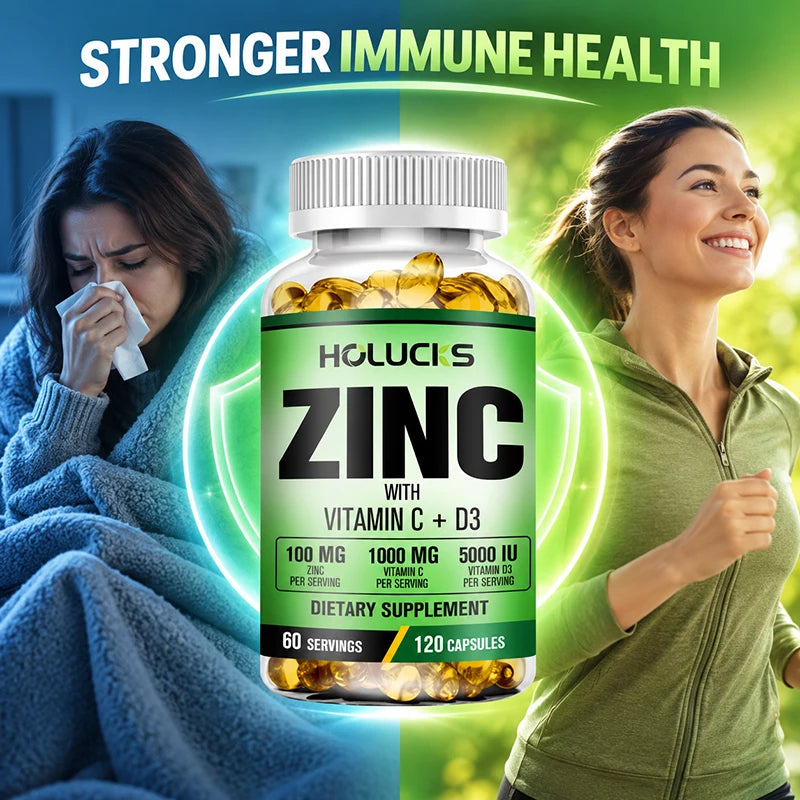 Zinc Vitamin C & D3 Complex Supplement, Supports Bone, Teeth, Joint & Heart Health, Boosts Immunity & Energy, Antioxidant