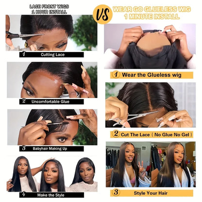 5x5 Glueless Bob Wigs Human Hair Pre Plucked Pre Cut Wear and Go 13x6 HD Lace Front Closure Wig Straight Short Wig 250 Density