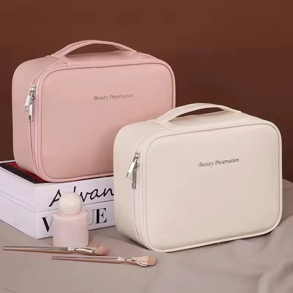 Luxury Double Layer Cosmetic Bag Zippered Waterproof Makeup Bag Large Capacity Cosmetics Organizer