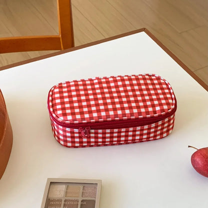 High Quality Red Grid Makeup Bag Multi-size Portable Toiletry Bag Cosmetic Pouch Women Cosmetic Bags & Cases