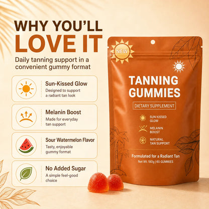 Tanning Gummies for Women, Sunless Bronzing Glow Support, Vegan Sugar-Free, Non-GMO, Astaxanthin & Lycopene, 60 Count