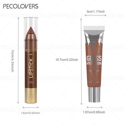 2PCS/Set Lip Liner and Gloss Duo Smooth and Hydrating - Offers Long-Lasting, Vivid Color with A Moisturizing Shine Suitable for Various Looks