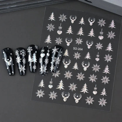 Christmas Nail Art Decoration Sticker Decorative Gold Christmas Balls, Winter Snowflake Trees, Candy-themed Self-adhesive