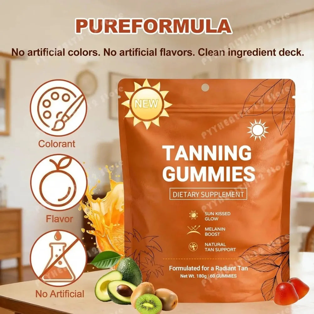 Tanning Gummies for Women, Sunless Bronzing Glow Support, Vegan Sugar-Free, Non-GMO, Astaxanthin & Lycopene, 60 Count