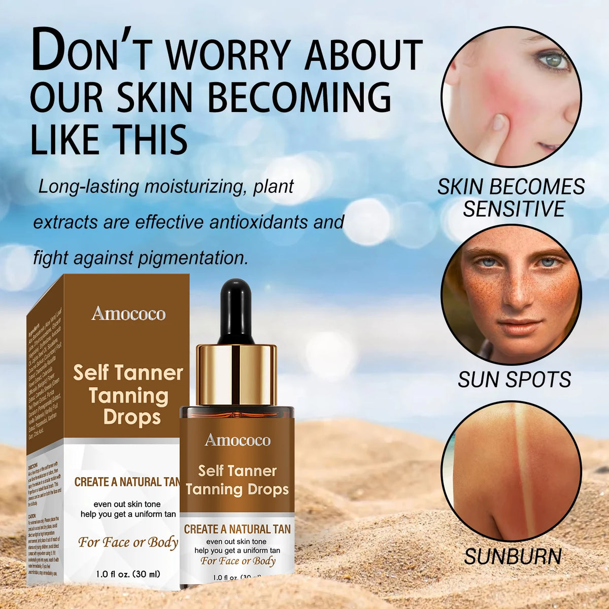 Amococo 3pcs Self Tanning Drops 30ml each Natural Bronzing Serum for Face Body Sunless Tanner Customizable Drops Even Skin Tone