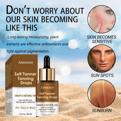 Amococo 3pcs Self Tanning Drops 30ml each Natural Bronzing Serum for Face Body Sunless Tanner Customizable Drops Even Skin Tone