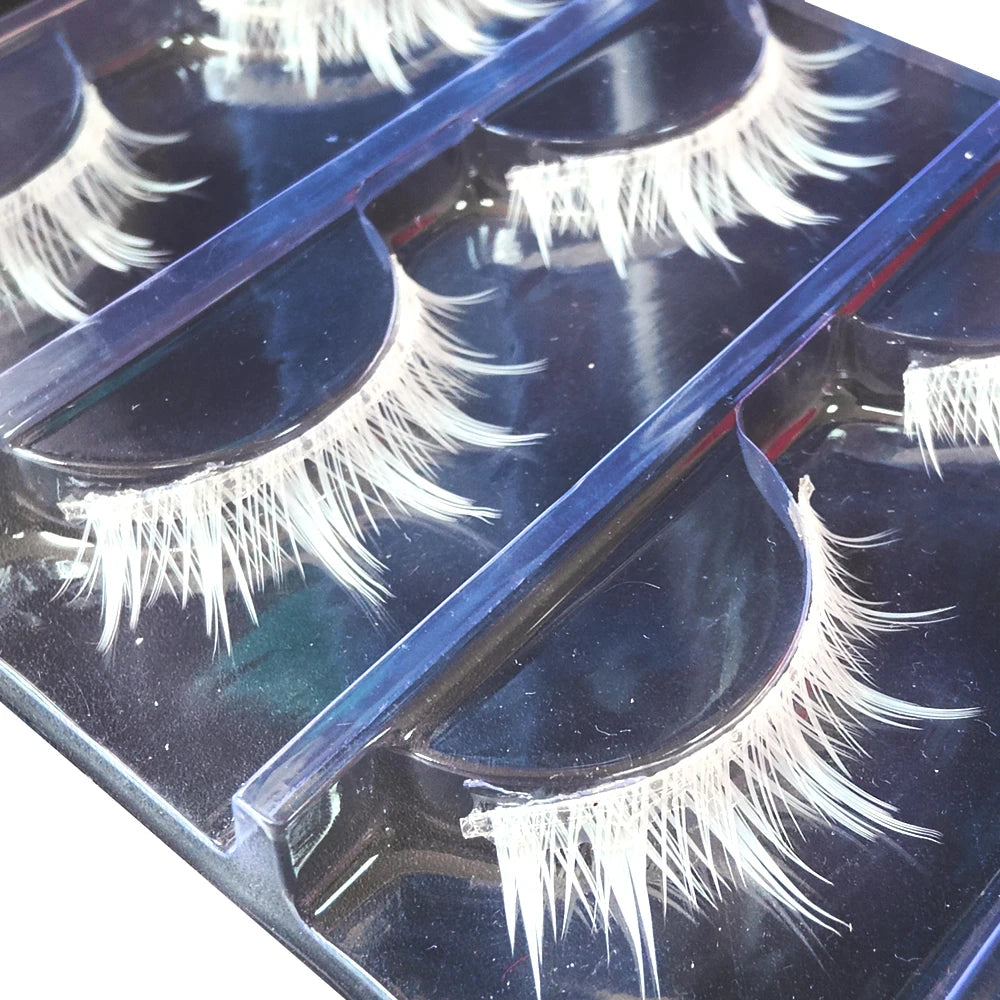3 Pairs Makeup Cosplay White Eye Lashes Set Soft Natural Halloween Comic White Color Eyelashes Extension Reusable