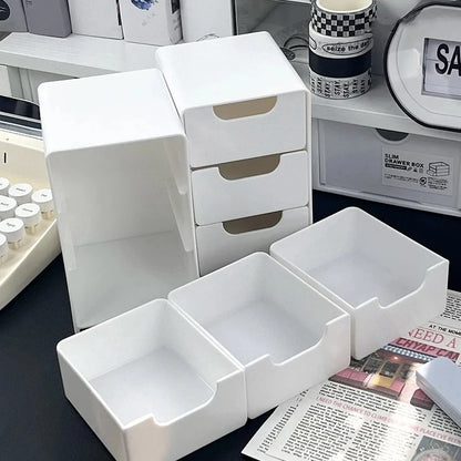3-Tier Cosmetic Storage Box Organizer With Drawers Multifunctional Countertop Storage For Jewelry Makeup Brush Office Supplies