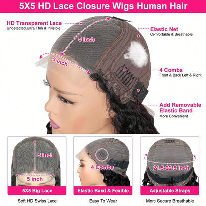 5x5 Glueless Wigs Human Hair Ready To Wear Deep Wave 13x4 13x6 Hd Lace Front Human Hair Wig Transparent Water Wave Curly Wigs
