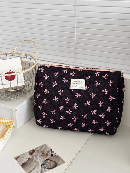 1PC Pink Strawberry Women Cosmetic Quilted Bag Portable Travel Organizer Toiletry Makeup Storage Pouch Handbag Ladies Zipper Bag