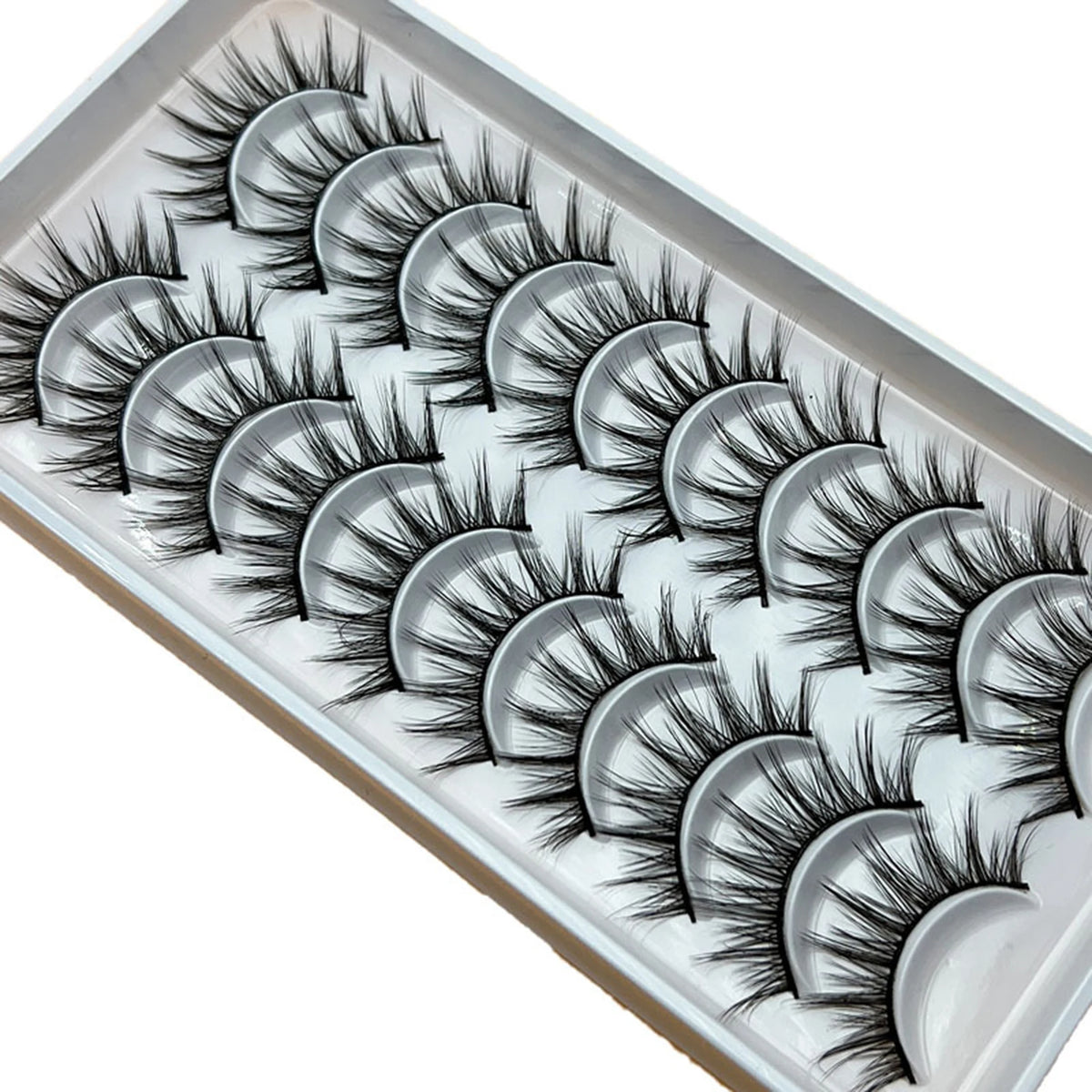 10 Pairs Natural Fluffy False Eyelashes Wispy Lashes 3D Volume Strip Lashes D Curl Fake Eyelashes with Clear Band Eye Lashes