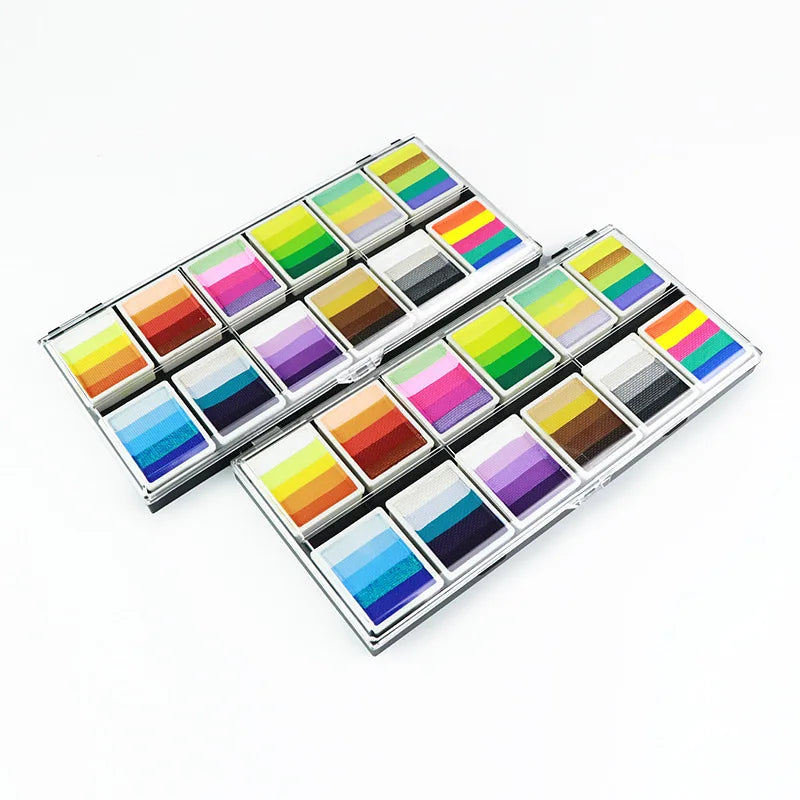 Professional Body Art 12 Colors Pastel Neon UV Color Rainbow Split Cake Face Paint Palette for Halloween Christmas