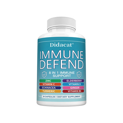 8 in 1 Immune Defense Support, Immunity Capsules Supplement with Echinacea, Vitamin C, D, Turmeric Curcumin & Ginger