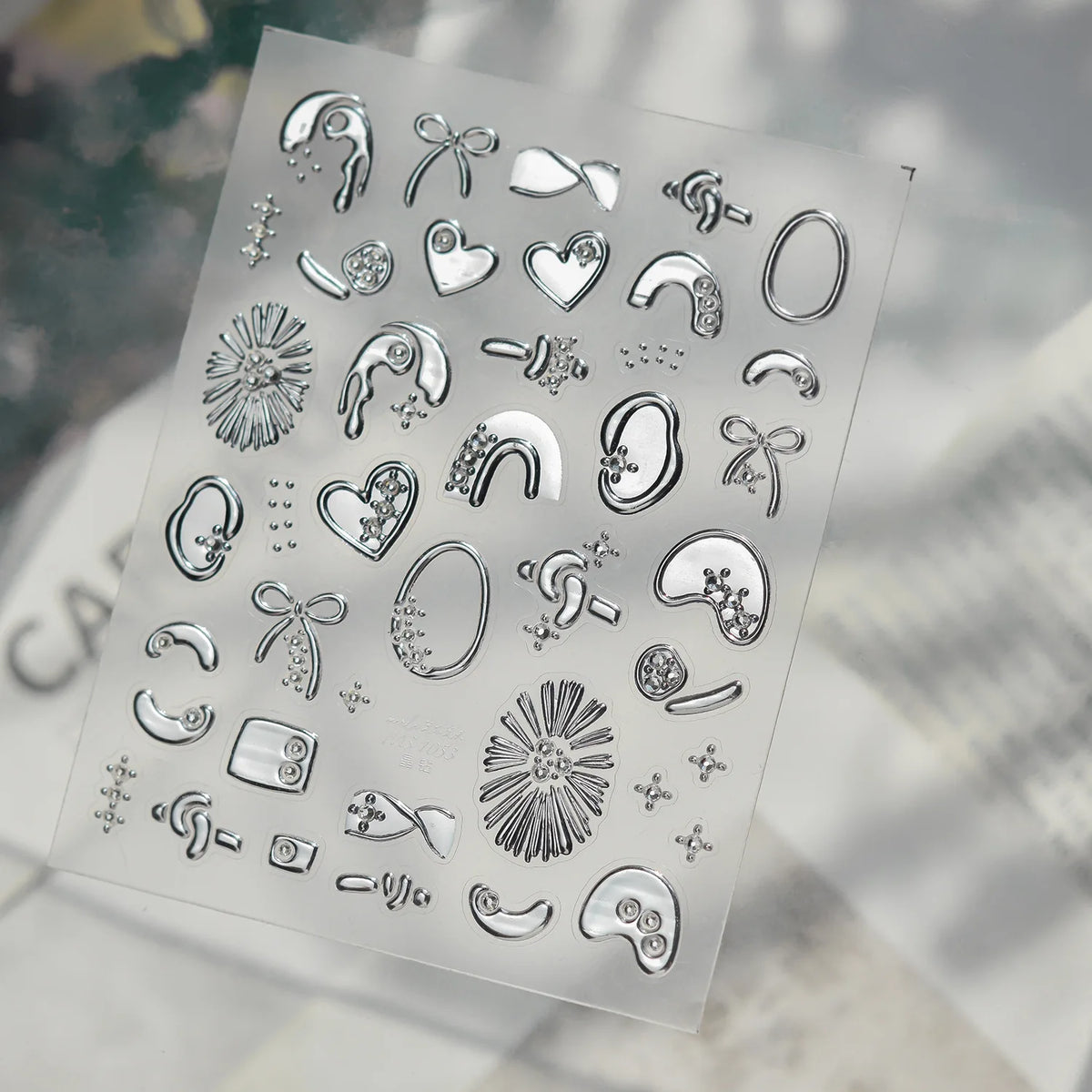 Luxury Winter Silver Crystal Christmas Nail Stickers Bow Star Pattern Nails 3D Decoration 3D Self Adhesive Nail Art Sticker DIY