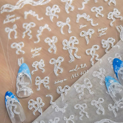 Cute Winter Cartoon Christmas Tree 5D Nail Sticker Snowman Rabbit Bow Pearl Wreath Cake Snowflake Star Self‑Adhesive Nail Decal