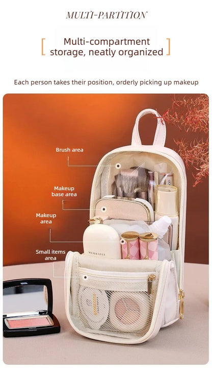 Stand-Up Flap Cosmetic Pouch Portable for Business Trips Makeup Bag Medicine Storage Pouch PU Makeup Brush Storage Cosmetic Bags