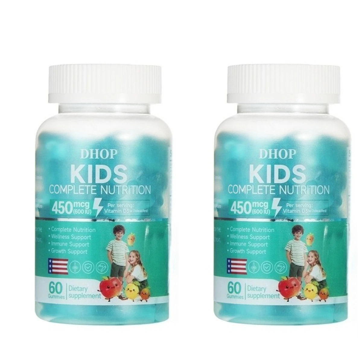 Kids Multivitamin Gummies, Vitamin A C D3 B Complex Zinc Iodine, Support Immune Healthy Growth, Pectin Gluten Free, 60 Gummies