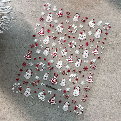 2026 New 5D Embossed Garland/Christmas Tree Nail Stickers White Snowflakes Bow Star Nail Decals Self-Adhesive Xmas Nail Decor