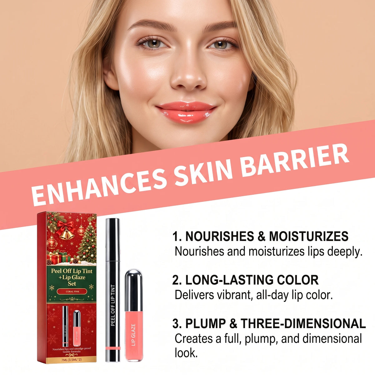 Christmas Peel Off Lip Tint Set Smudge Proof Easy Apply Nourishing Comfortable Wear Festive Long Lasting Lip Stain With Glaze
