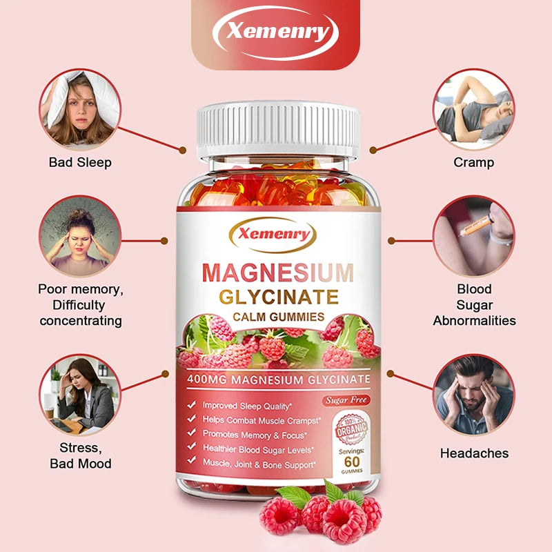 Magnesium Glycinate Gummies 400 Mg - 100 Vegetarian Gummies - Supports Muscle, Joint and Heart Health