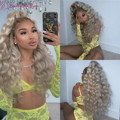 13x4 HD Transparent Lace Front Wig Loose Deep Wave Ash Blonde Colored Lace Front Wig Glueless Wig Human Hair For Women